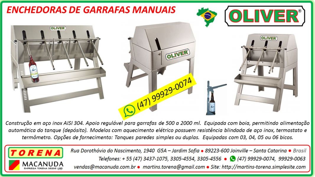 Máquina enchedora de garrafas 04 bicos, marca Oliver