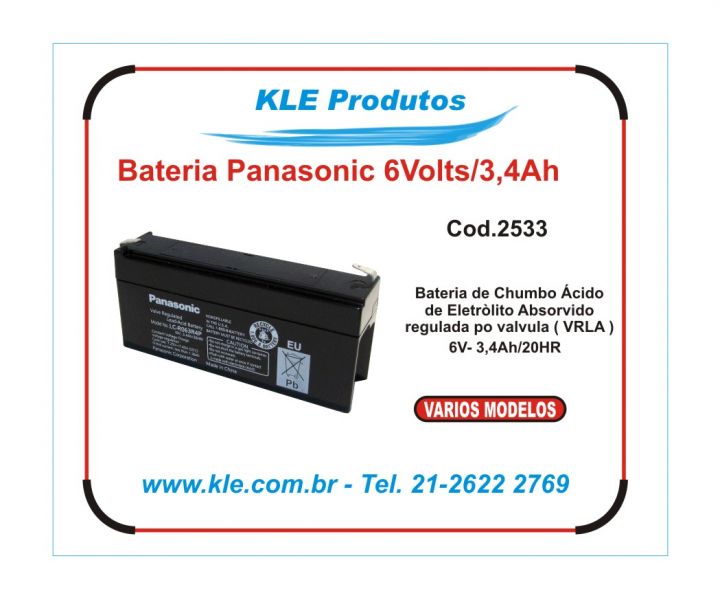 Bateria Recarregável Panasonic 6V/3,4 Ah  