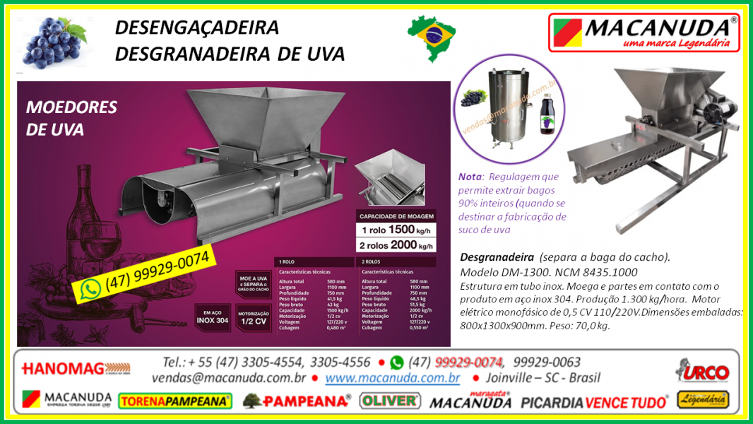 Desengaçadeira de Uva MACANUDA vendas no RIO GRANDE DO SUL