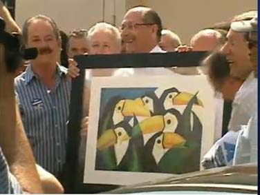 Quadro Decorativo / Painel / Gravura Em Tecido / Cubismo/ Tucanos 100x70