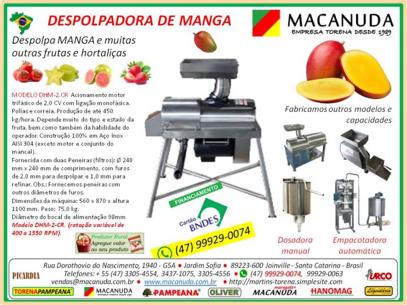 Despolpar manga máquinas Profissionais marca MACANUDA
