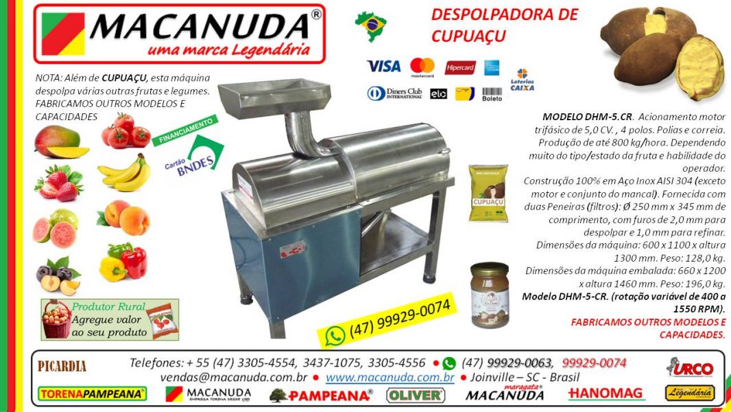 Agroindústria Familiar de Polpa de Frutas, Equipamentos MACANUDA