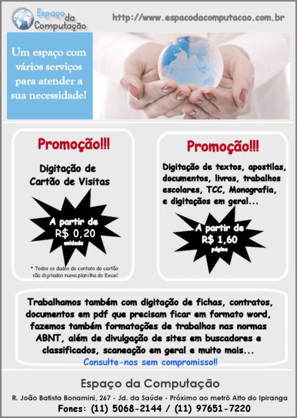 Serviços de digitação e digitalização em São Paulo / Ipiranga e também para o Brasil todo