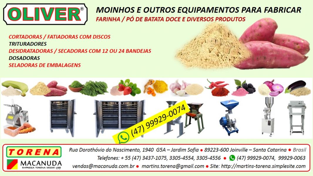 Batata doce em pó Máquinas pra Fabricar Oliver, uma marca Torena