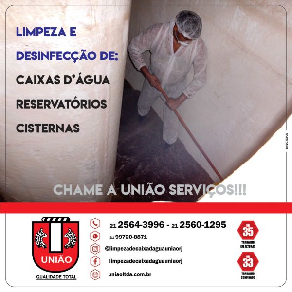 Limpeza e desinfecção de: caixas de água, reservatorios e cisternas