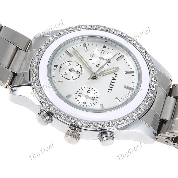    Moda Rodada Caso Quartz Relógio de pulso analógico Relógio com Aço Inoxidável & Pedrinhas para me