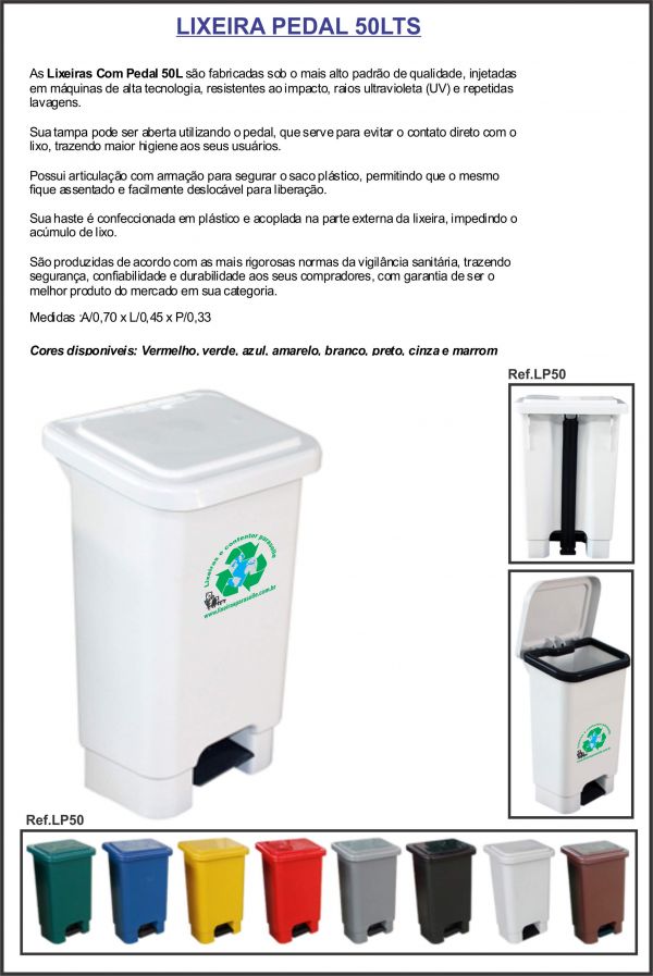 Lixeiras com pedal 50lts de alta qualidade