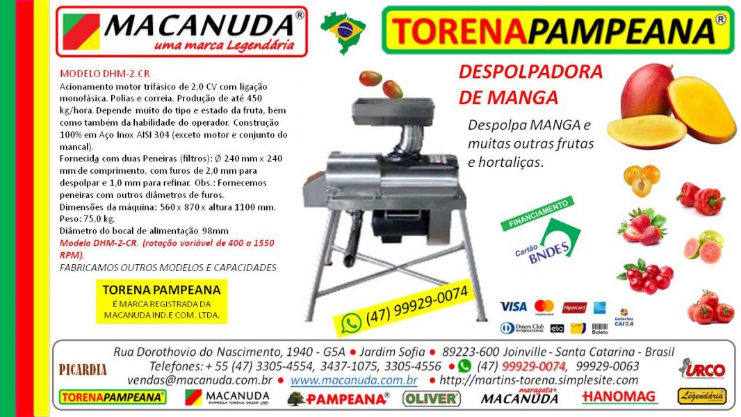 Despolpadeira de frutas, pimentas e legumes marca Macanuda