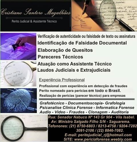 Pericia judicial grafotecnia e documentoscopia do rio de janeiro cristiano Santoro Magalhães