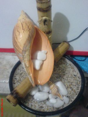 FONTE DE BAMBU COM CARACOL GRANDE E PEDRAS