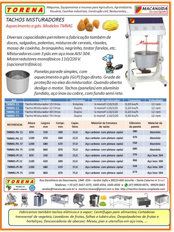 Tacho misturador basculante aço inox, marca Macanuda