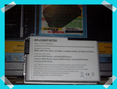 6 Cell Bateria Note Dell Latitude D500/ D510/D520/D600/610 Inspirion Inspiron: 500M/ 505M/ 510M/ 600