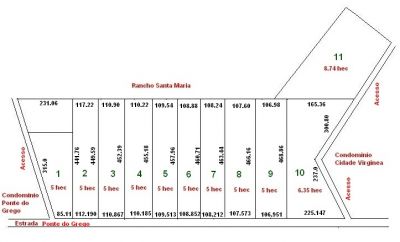 Chácaras de 5 e 2,5 hectares na ponte do grego