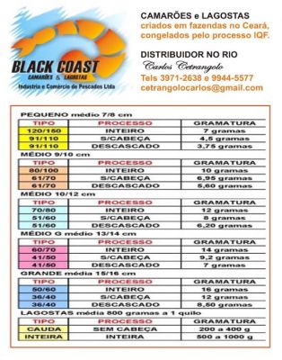 CAMARÕES, LAGOSTAS e MASSAS RECHEADAS.