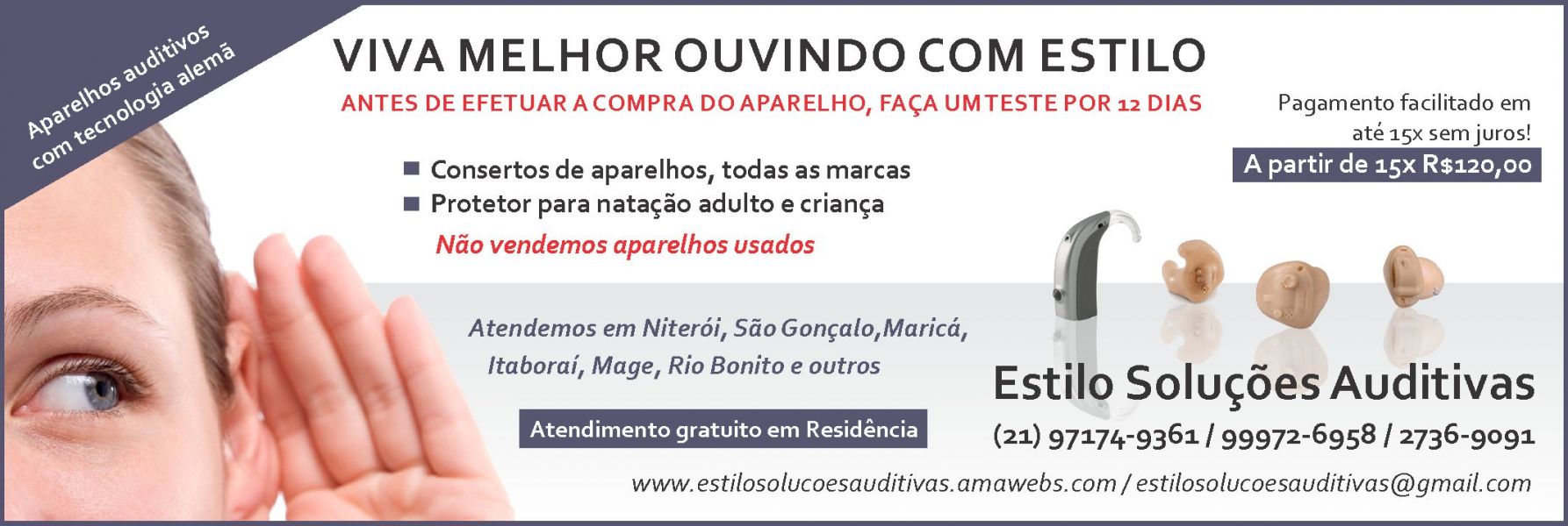 Aparelhos auditivos R$1.800,00 em até 15x sem juros