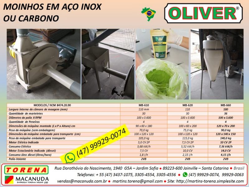 Folhas de Moringa em Pó, Equipamentos industriais marca Oliver