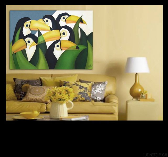 Quadro Decorativo / Painel / Gravura Em Tecido / Cubismo/ Tucanos 100x70