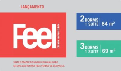 Apartamento Feel Cidade Universitária 69 m² 3 dorms(1 suíte) 1 vaga R$355.000