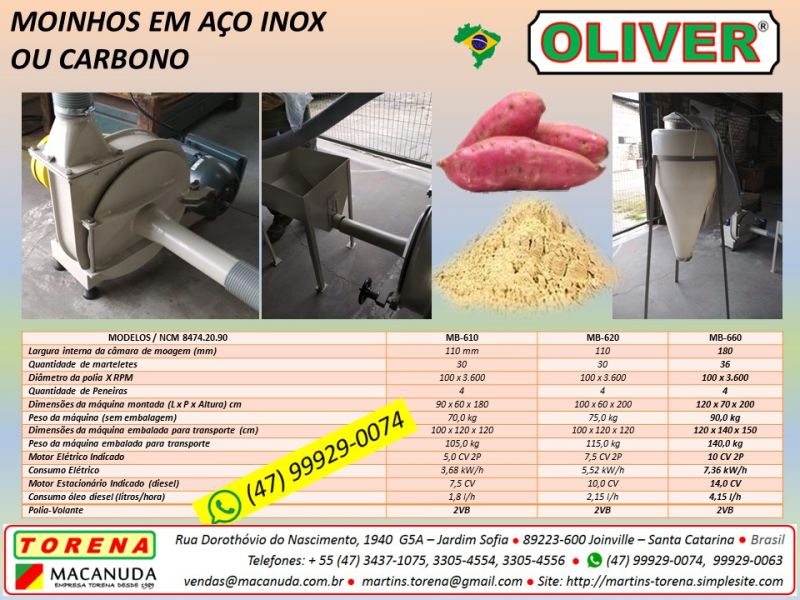Fabricar farinha de batata doce, máquinas Oliver