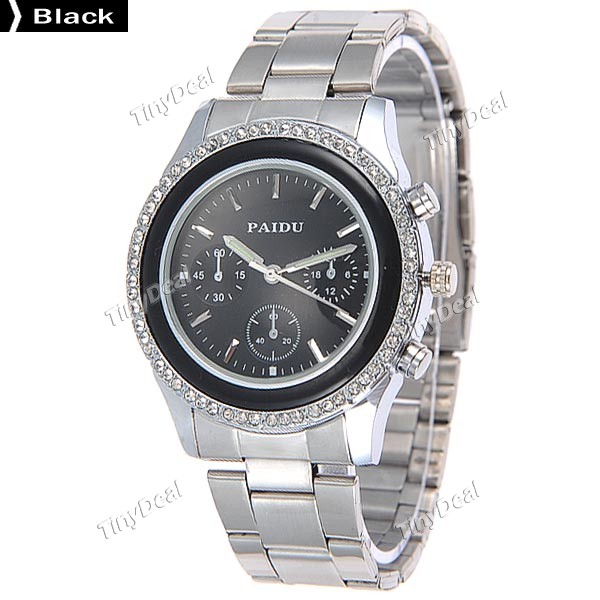    Moda Rodada Caso Quartz Relógio de pulso analógico Relógio com Aço Inoxidável & Pedrinhas para me