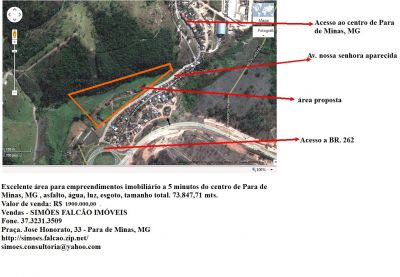Area 73.000 mts em Para de Minas, MG 
