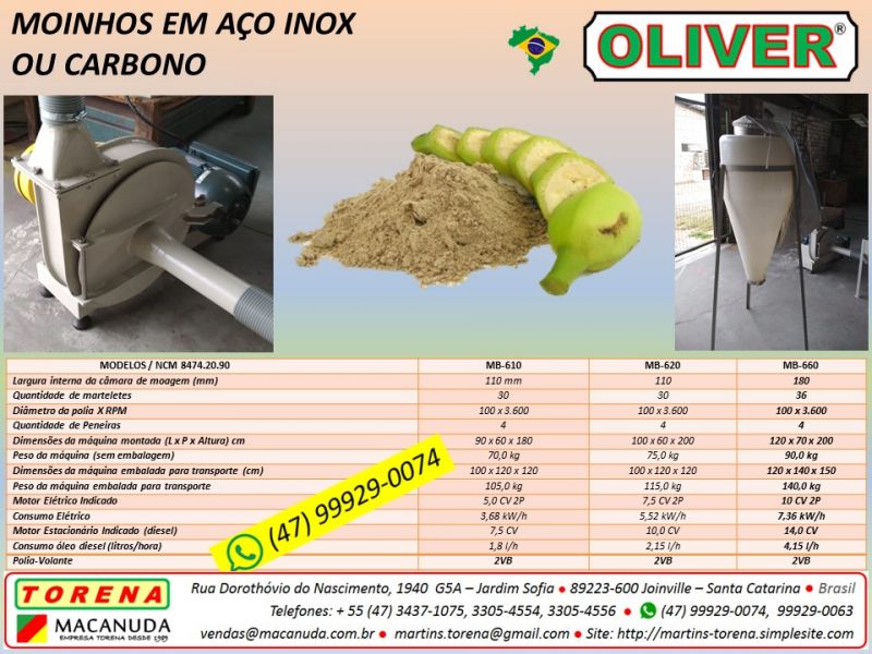 Moinhos Oliver para farinha de banana verde