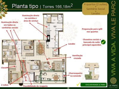 Apartamentos 4 quartos a venda em Salvador, Alphaville, 166 m2, Le Parc. 