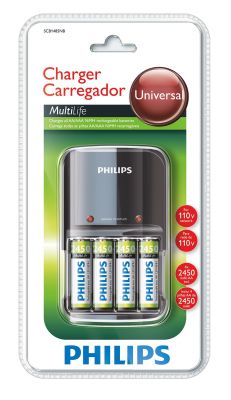 Carregador de Pilhas c/ 4 Pihas AA 2450 mAh Philips 