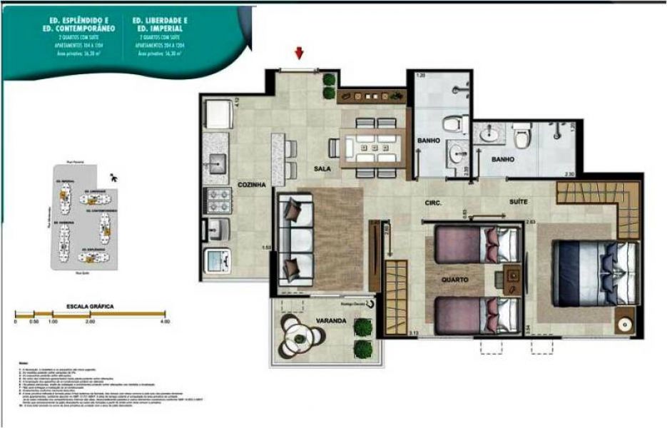  Apartamento na Penha, 02 quartos (suíte) e vaga na garagem. 