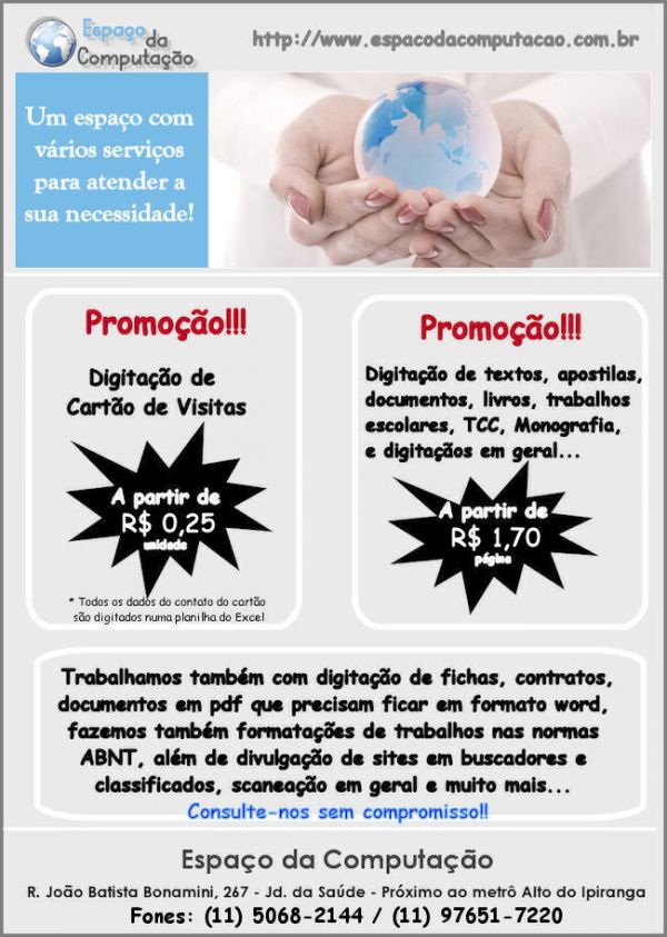 Digitação de contatos de cartões de visitas em planilha Excel ou agenda do celular