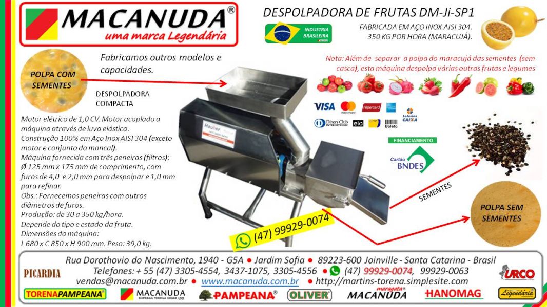 Despolpadeira de frutas modelo DM-Ji-Sp1 MACANUDA